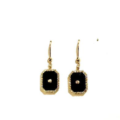 Black Onyx and Diamond Hook Drop Earrings
