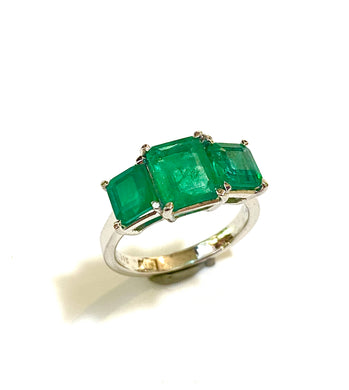 9ct Yellow Gold Square Cut Emerald Trilogy Ring