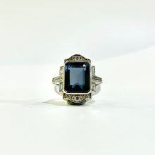 18ct White Gold London Blue Topaz and Diamond Ring