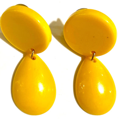 Vintage Yellow Teardrop Clip On Drop Earrings