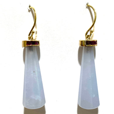 9ct Yellow Gold Chalcedony and Ruby Drop Earrings