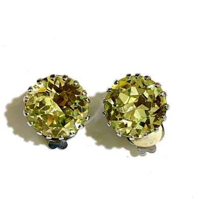 Vintage Yellow-Green Faceted Crystal Clip On Earrings