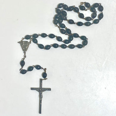 Vintage Sterling Silver Carved Wood Rosary