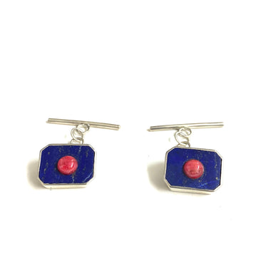Sterling Silver Lapis Lazuli and Ruby Cufflinks