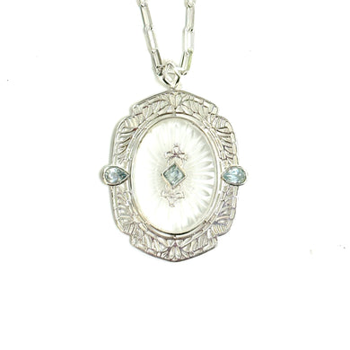 Sterling Silver Gemstone and Carved Camphor Glass Pendant