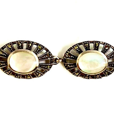 Oval Inlaid Mother of Pearl Marcasite Bracelet