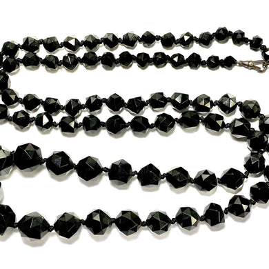 Antique Whitby Jet Beaded Opera Length Necklace