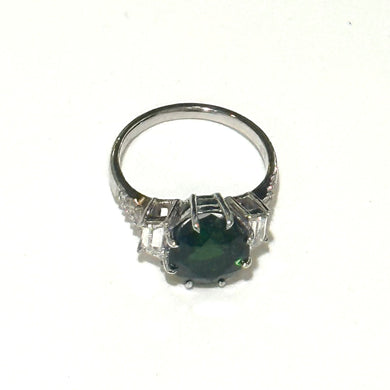 9ct White Gold Chrome Green Tourmaline Ring with Diamonds