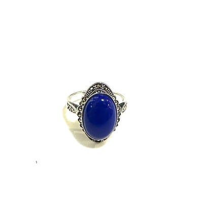 Cabochon Cut Lapis Lazuli Marcasite Ring