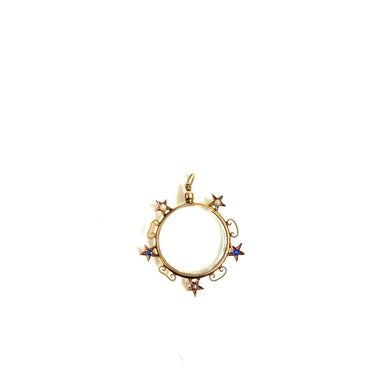 9ct Yellow Gold Glass Locket with Seed Pearl and Sapphire