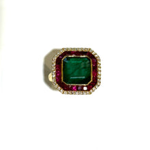18ct Yellow Gold Diamond Ruby and Emerald Ring