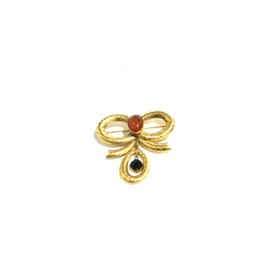 9ct Yellow Gold Carnelian and Onyx Bow Brooch