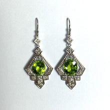 9ct White Gold Peridot and Diamond Drop Earrings