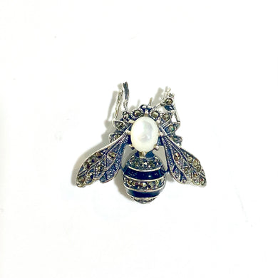 Sterling Silver Marcasite and Enamel Bee Brooch
