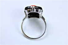 9ct White Gold Natural Coral and Onyx Ring