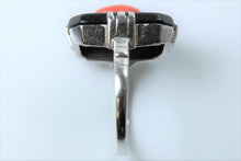 9ct White Gold Natural Coral and Onyx Ring