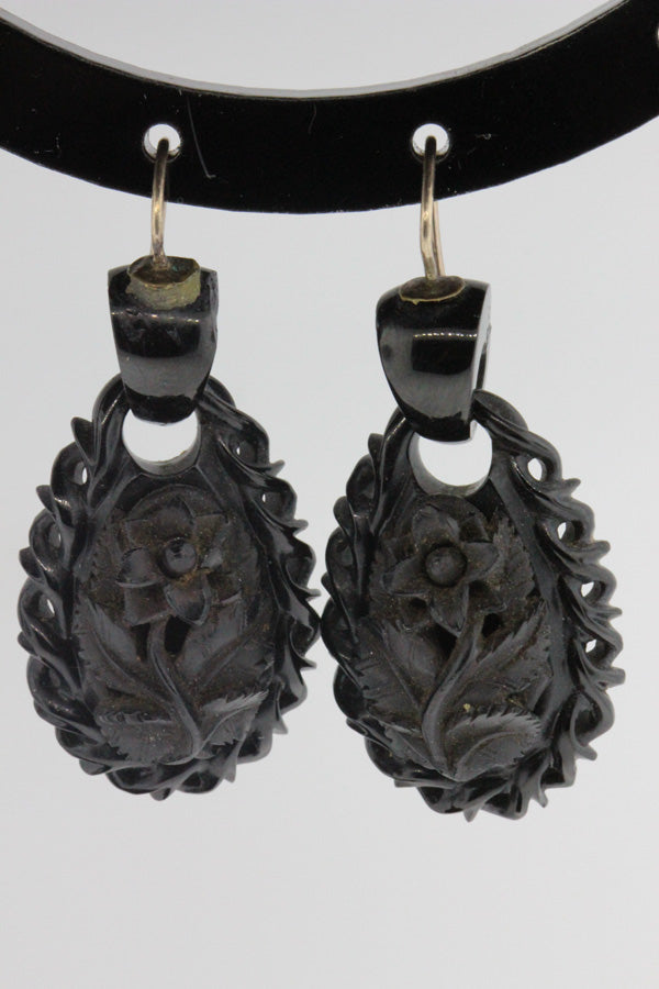 Victorian Whitby Jet Earrings – Tresors Sydney - Main Image
