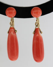 Vintage 14ct Rose Gold Natural Momo Coral Drop Screw On Earrings