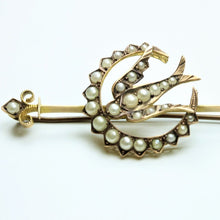 Antique Seed Pearl Crescent Bird Bar Brooch