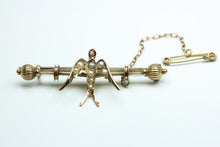 14ct Gold Pearl Bird Bar Brooch