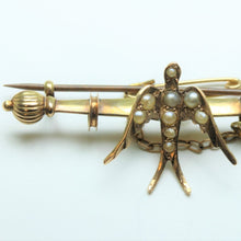 14ct Gold Pearl Bird Bar Brooch