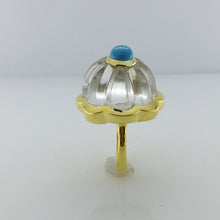Gold Plated Sterling Silver Rock Crystal and Turquoise Ring