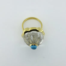 Gold Plated Sterling Silver Rock Crystal and Turquoise Ring