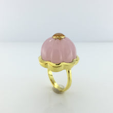 Gold Plated Sterling Silver Rose Quarts and Citrine Ring