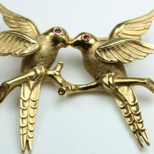 Antique 9ct Yellow Gold Ruby Bird Brooch