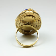 Sterling Silver Gold Plated Lapis Lazuli Carved Filigree Ring