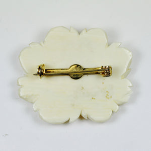 Hand Carved Antique Ivory Flower Blossom Brooch
