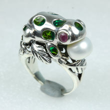 Enamel, Ruby and Freshwater Pearl Frog Ring