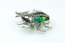 Sterling Silver and Green Enamel Scarab Bug Brooch