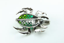 Sterling Silver and Green Enamel Scarab Bug Brooch