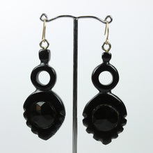 Antique Sterling Silver Black Bakelite Hook Drop Earrings