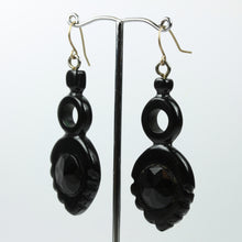 Antique Sterling Silver Black Bakelite Hook Drop Earrings