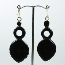 Antique Sterling Silver Black Bakelite Hook Drop Earrings