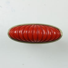 9ct Yellow Gold Ridged Oval Cut Coral Ring