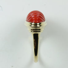 9ct Yellow Gold Ridged Oval Cut Coral Ring