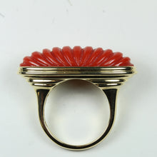 9ct Yellow Gold Ridged Oval Cut Coral Ring