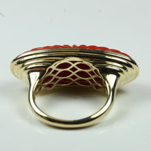 9ct Yellow Gold Ridged Oval Cut Coral Ring
