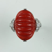 Ridged Momo Coral and Diamond Cocktail Ring
