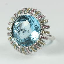 Swiss Blue Topaz, Pink and Yellow Sapphire Ring