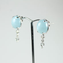 White Gold Aquamarine Cabochon and Diamond Earrings