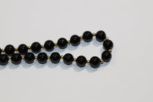 Vintage 9ct Yellow Gold Black Jadeite Beaded Necklace