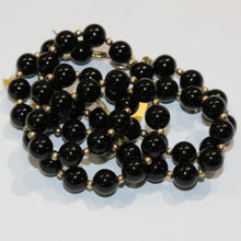 Vintage 9ct Yellow Gold Black Jadeite Beaded Necklace