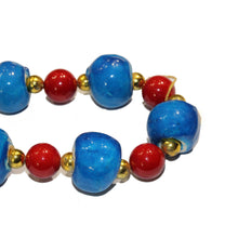 Vintage Blue, Gold and Red Glass Beaded Necklace