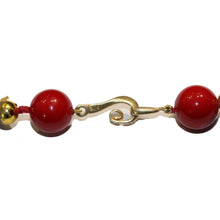Vintage Blue, Gold and Red Glass Beaded Necklace