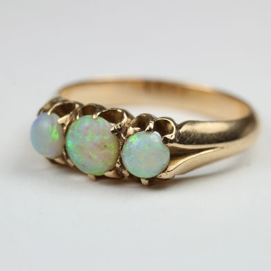 Victorian 15ct Yellow Gold Three Cabochon Opal Ring