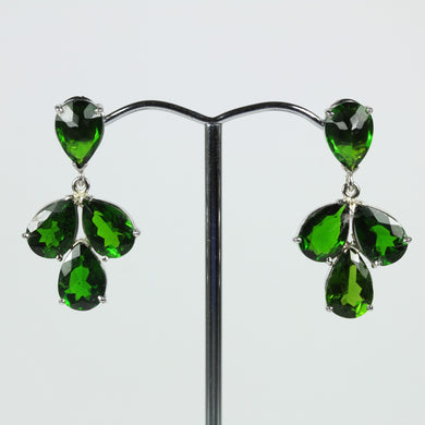 9ct Yellow Gold Modern Three Clover Diopside Earrings